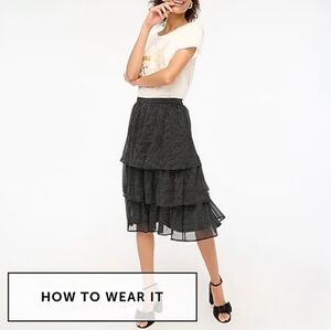 🌼 NWT! J.Crew: Ruffled Tiered Midi Skirt, Lightweight – M
